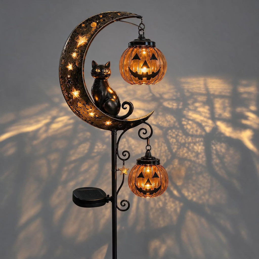 Solar Black Cat Pumpkin Stake Light