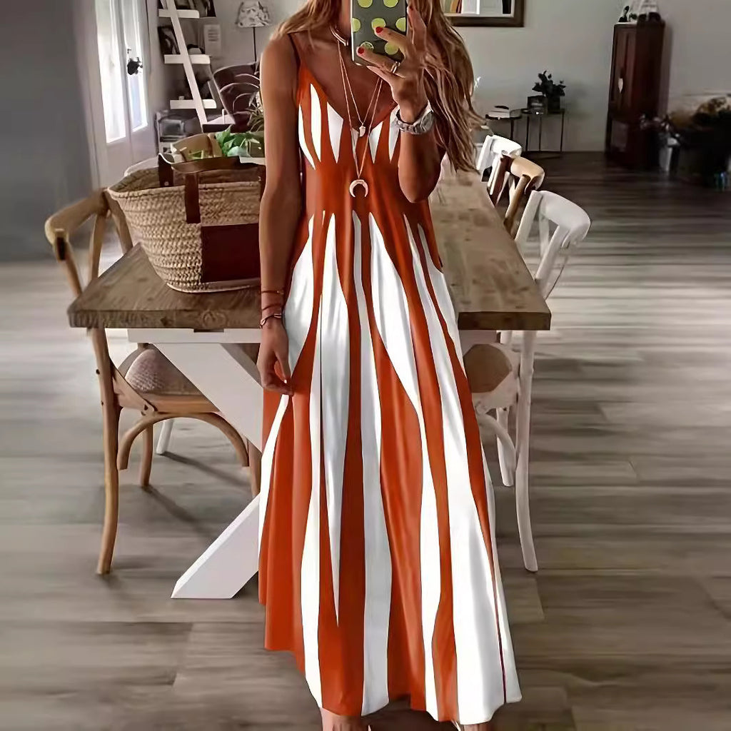 2025 Summer New European and American Style Amazon Explosions Casual Sling Printed V-Neck Sleeveless Dress dress