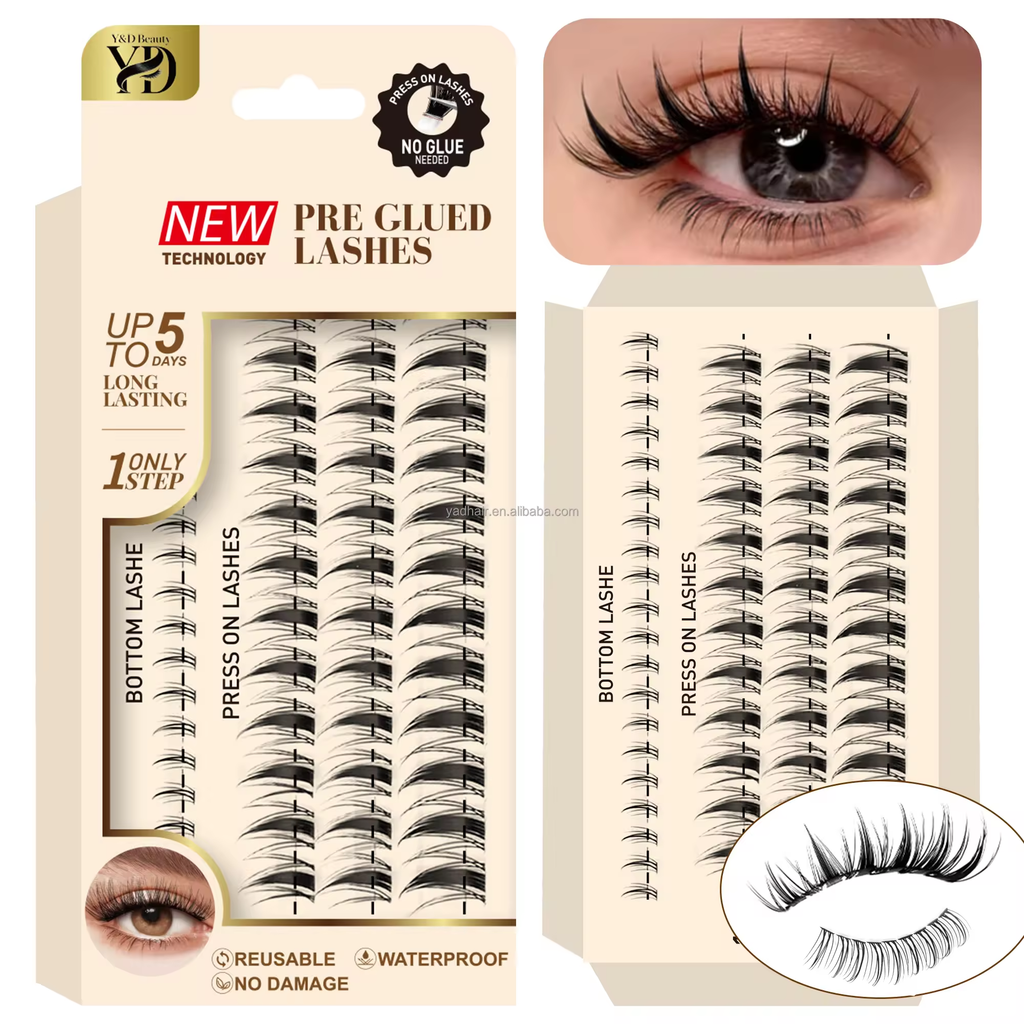 Press-type pre-applied adhesive eyelashes