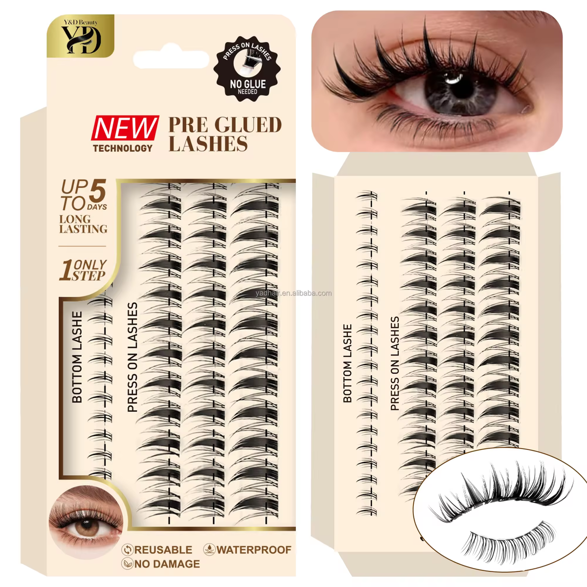 Press-type pre-applied adhesive eyelashes