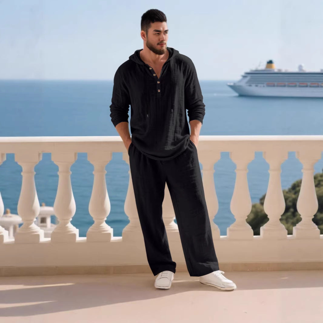 Men's Long Sleeve Hooded Casual Jumpsuit Loungewear One-Piece Set