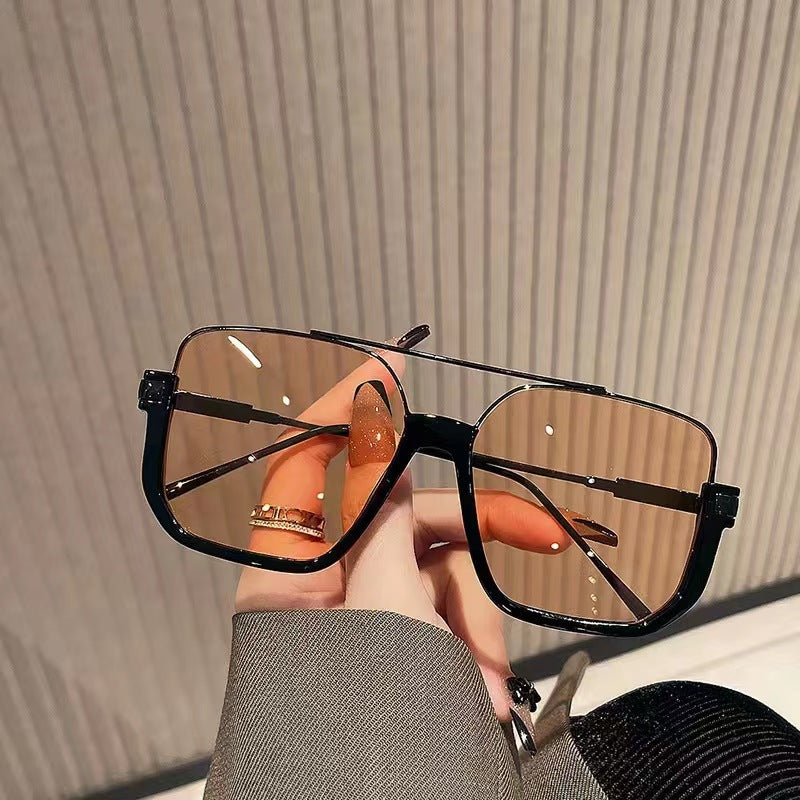 Retro Half Frame Sunglasses UV400 Protection Metal Double Beam Sun Glasses for Driving Outdoor Fashion