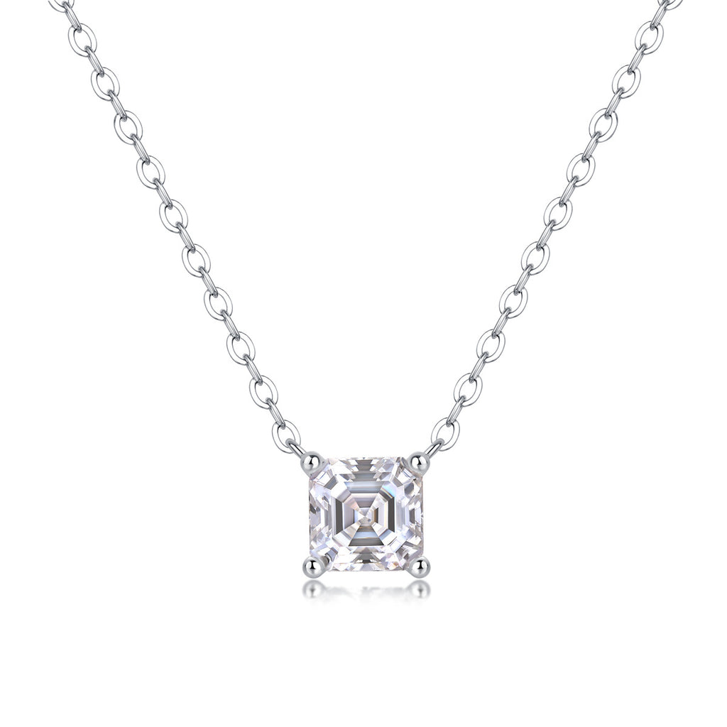 Sterling Silver Moissanite Geometric Pendant Necklace
