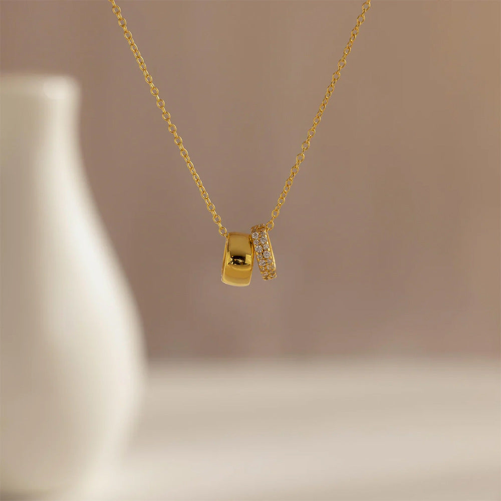 Round hoop double pendant versatile necklace