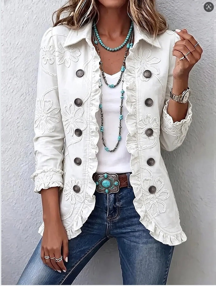 Women's Floral Print Slim-Fit Double-Breasted Jacket