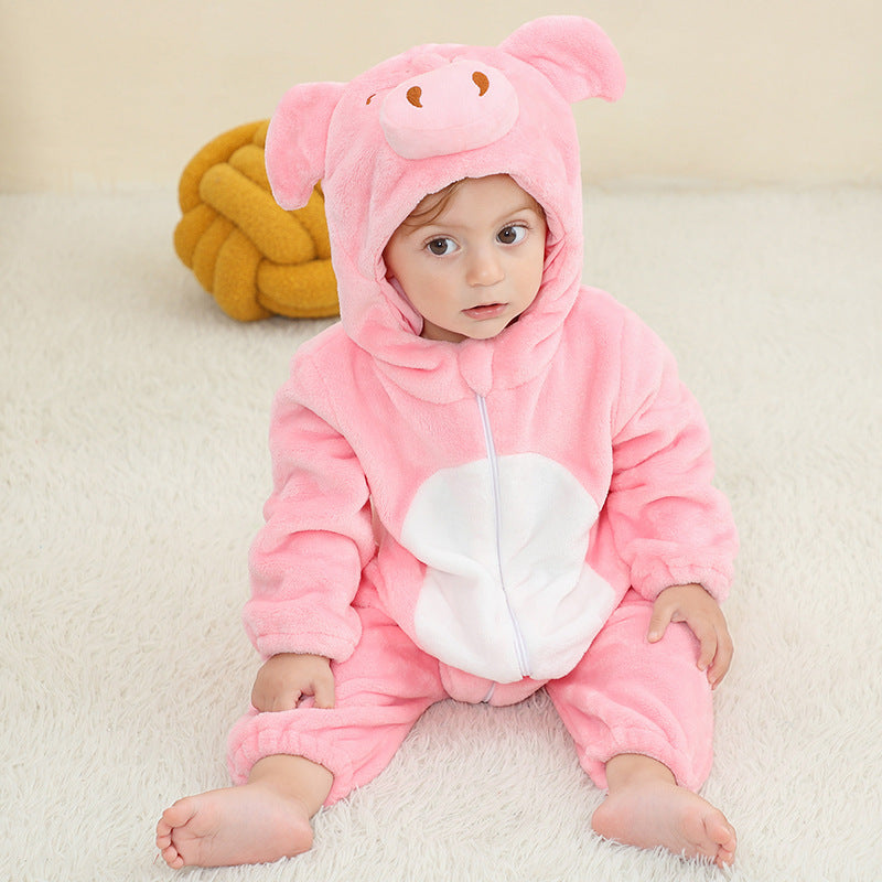 Animal Hooded Flannel Baby Jumpsuit