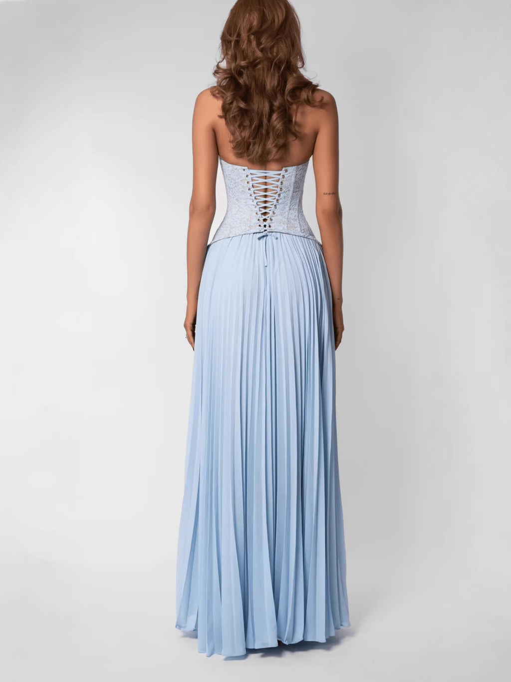 Womens Halter Backless Low Neck Waist Cinching Ruched Pleated Dress