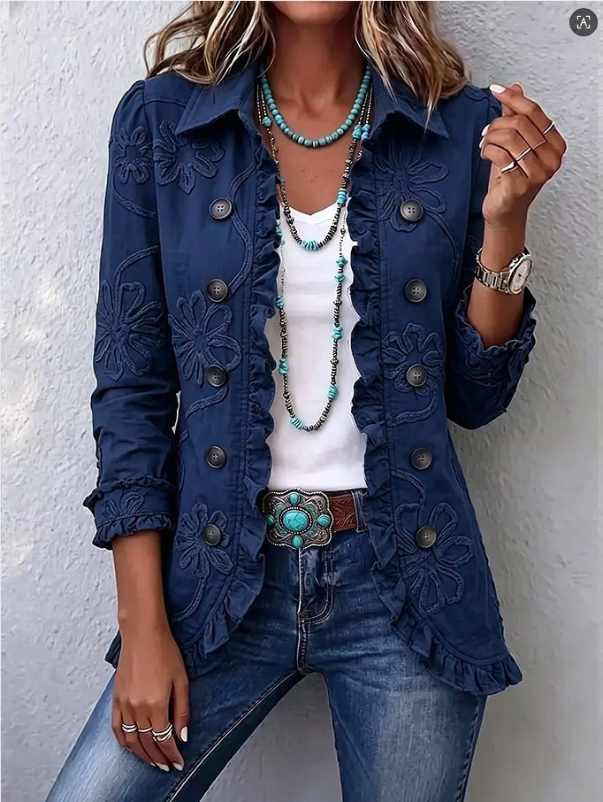 Women's Floral Print Slim-Fit Double-Breasted Jacket