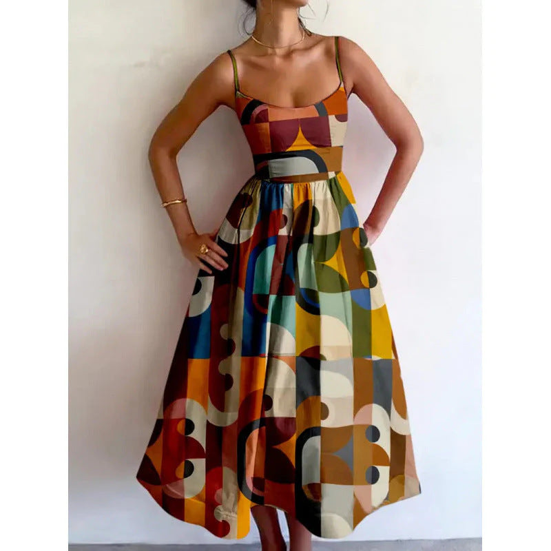 Womens Sleeveless Floral Print Shirt Collar Dress Long Dress