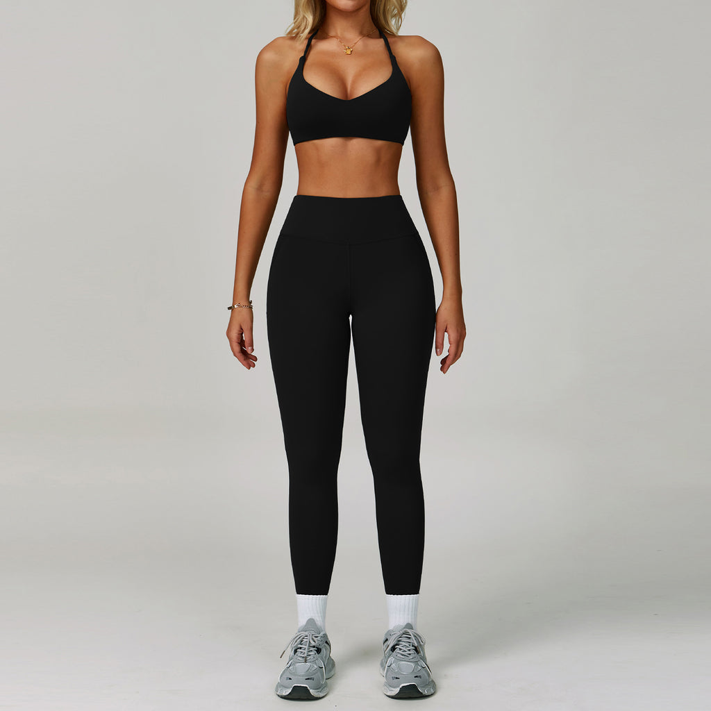Womens Backless Yoga Fitness Set High-Intensity Sportswear