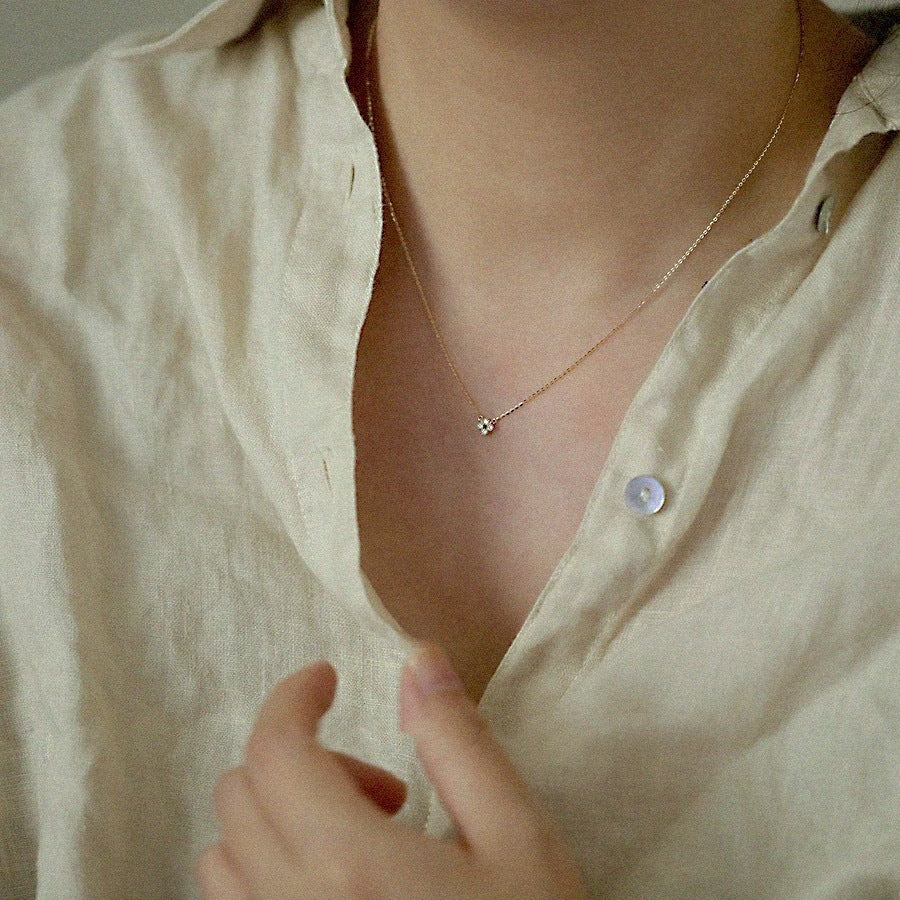 Mini Cross Flower Silver Necklace