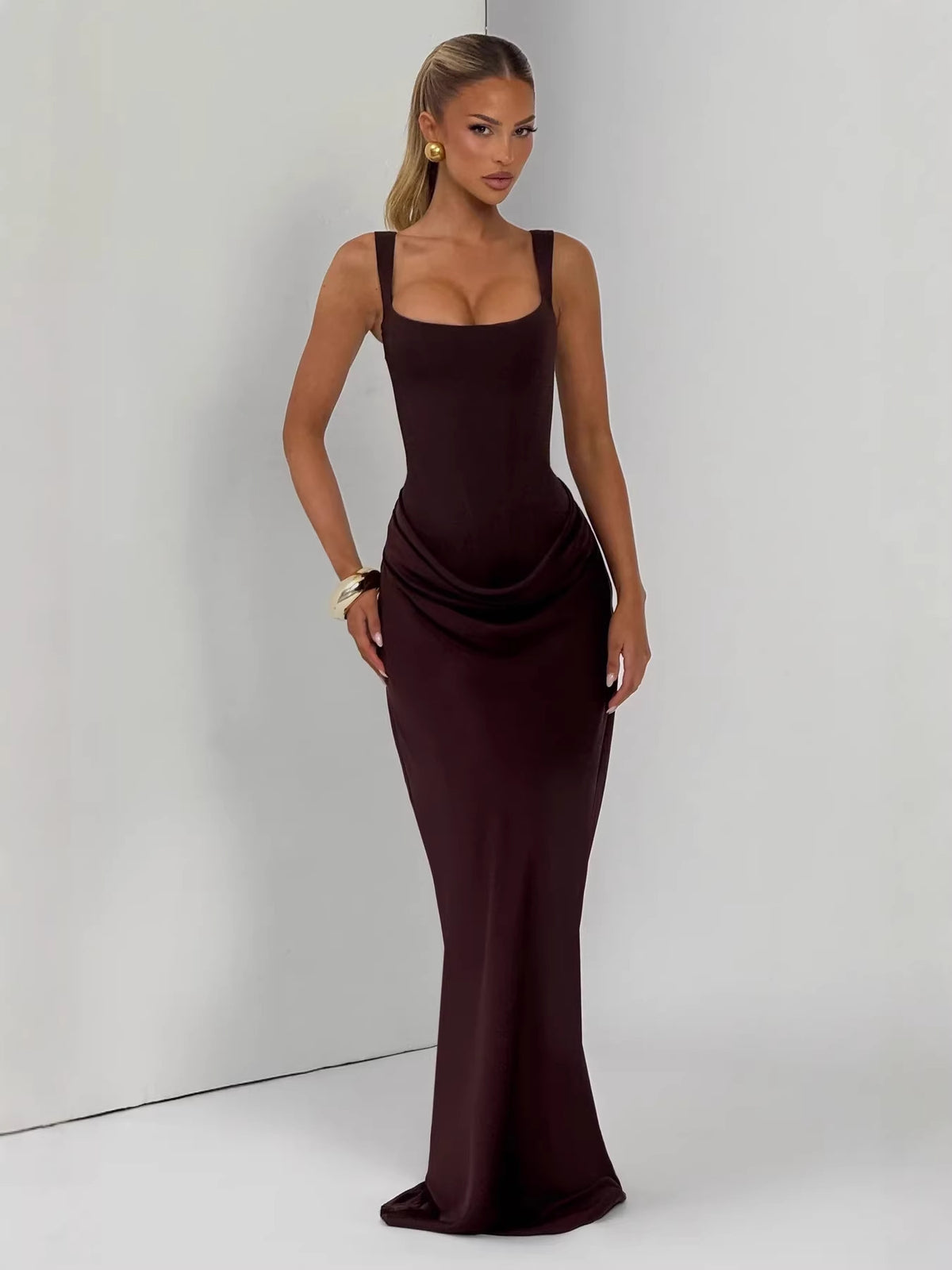 Drawstring Pleated A-Line Dress