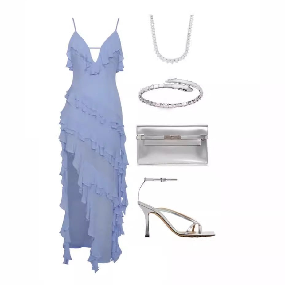 Strapless Irregular Ruffle Solid Color Dress