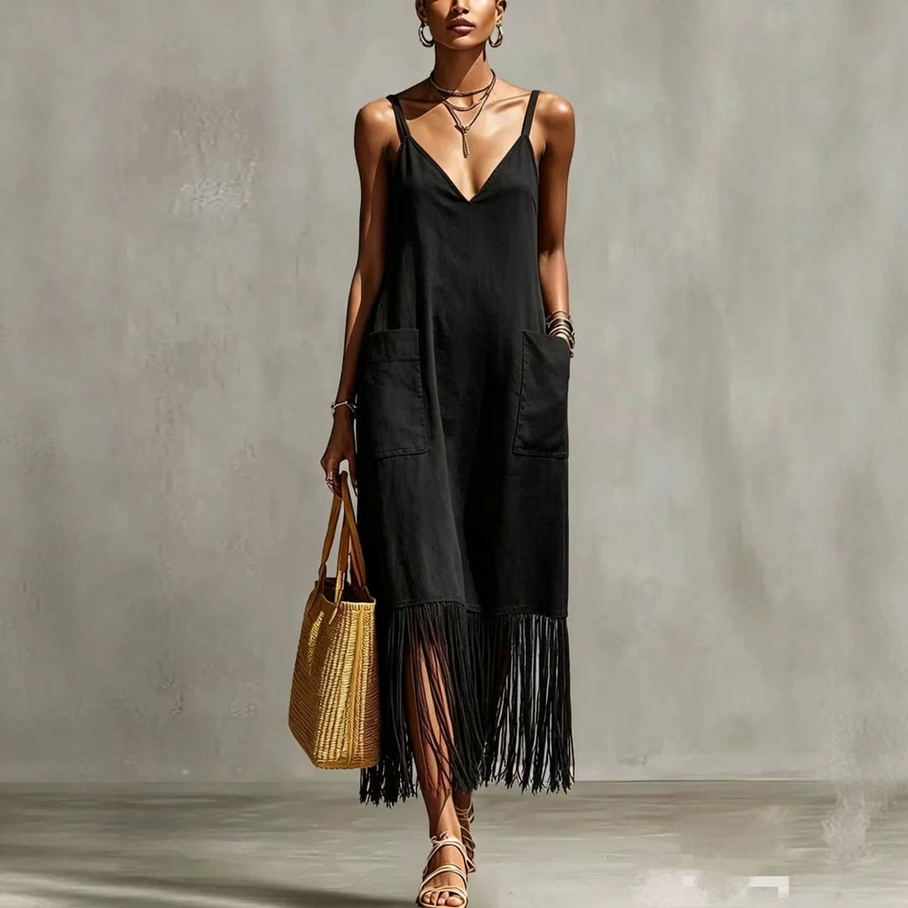 V-Neck Sleeveless Tassel Dress