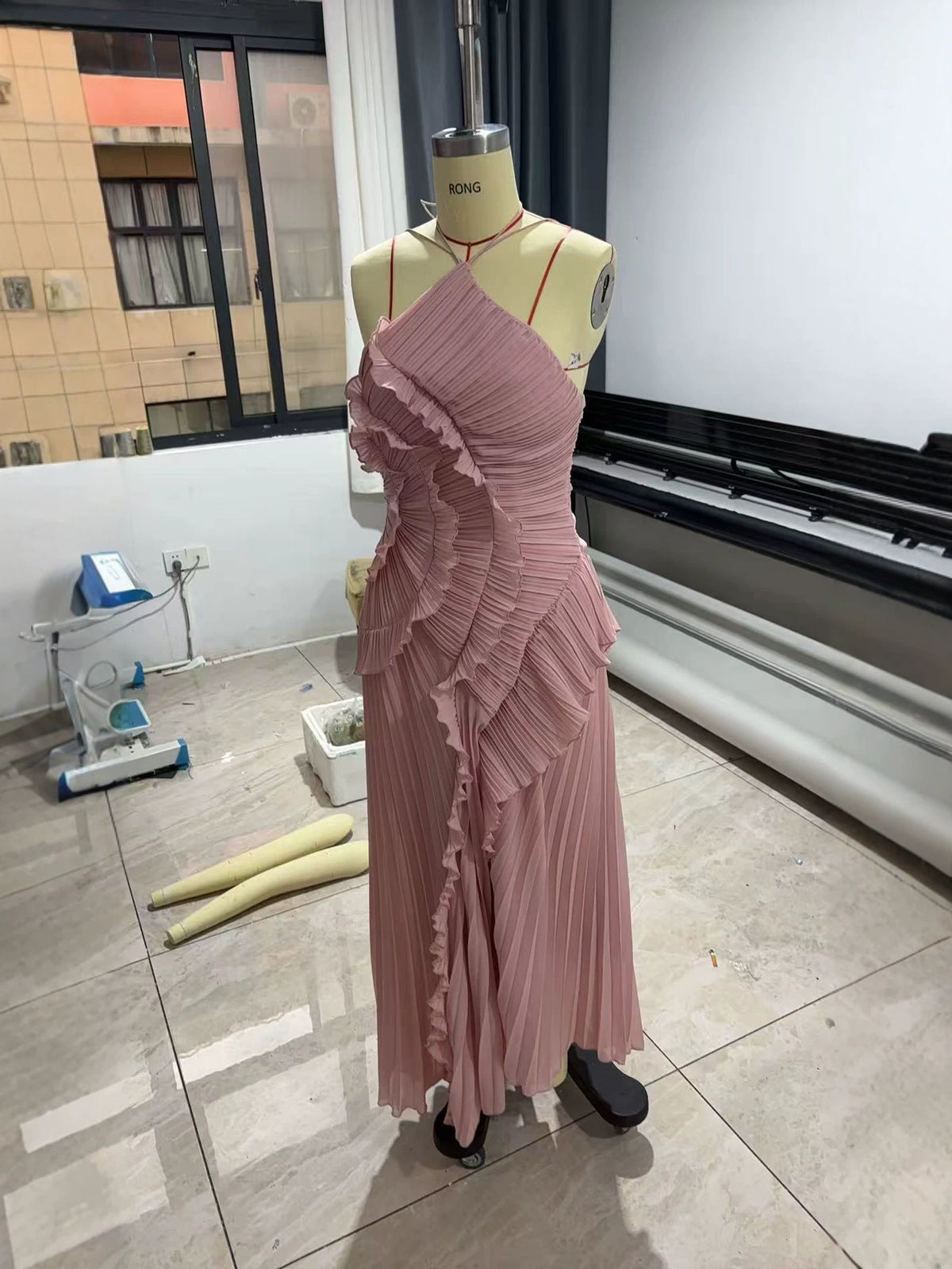 Multi-Layered Ruffle Halter Neck Dress