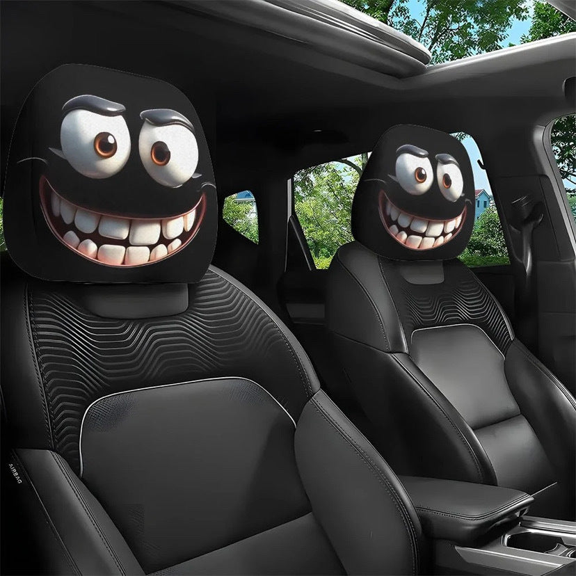 Black Skull Car Printed Headrest Cover Universal Elastic Style Funny and Interesting Universal Headgear