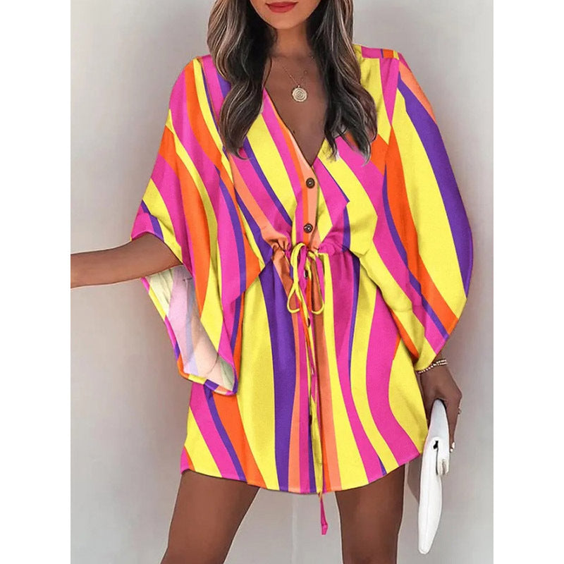 Womens Floral Print V-Neck Dress