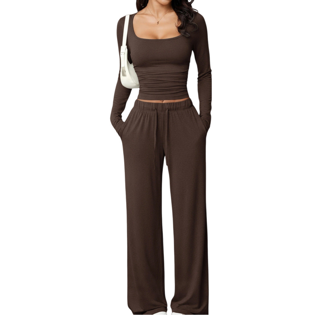 Women's Square Neck Long Sleeve Tracksuit Set