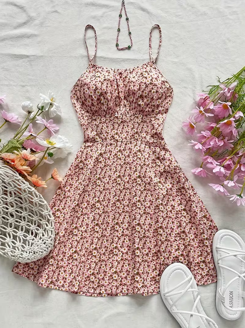 Suspender Mini Dress with Floral Print