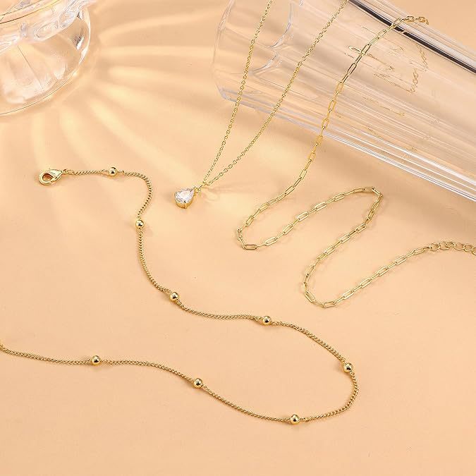 Minimalist Three-Layer Imitation Pearl Teardrop Crystal Pendant Necklace Stainless Steel Clavicle Chain for Women