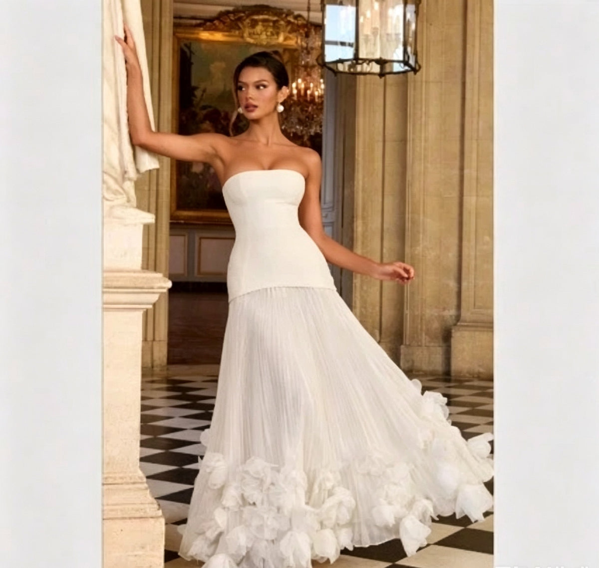 Strapless and figure-hugging long evening dress