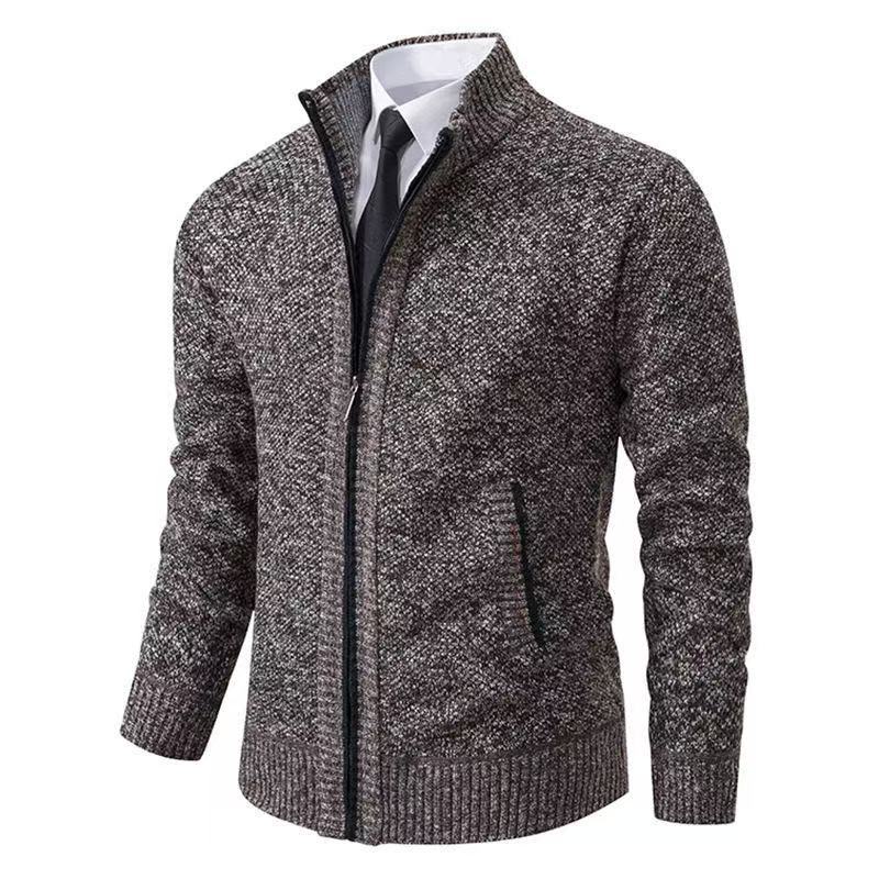 Mens Solid Color Stand Collar Knitted Cardigan