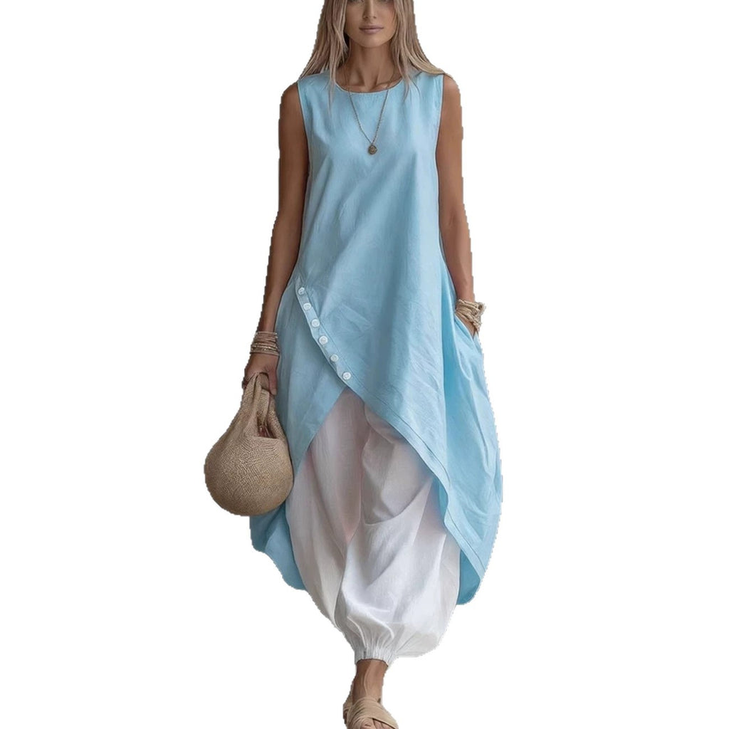 Sleeveless Loose Pocket Midi Skirt