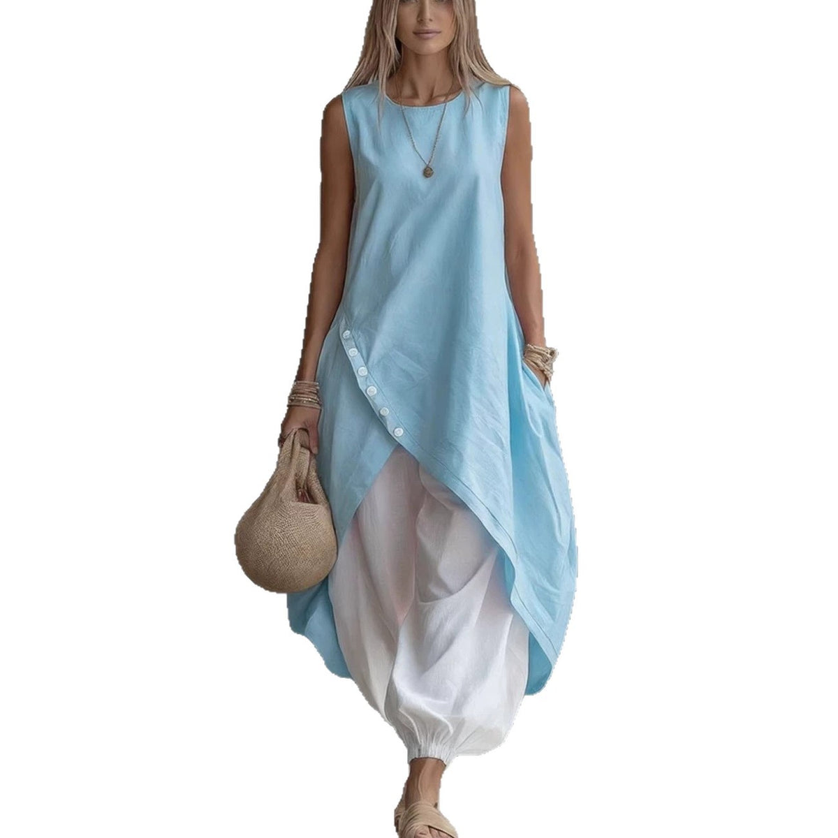 Sleeveless Loose Pocket Midi Skirt