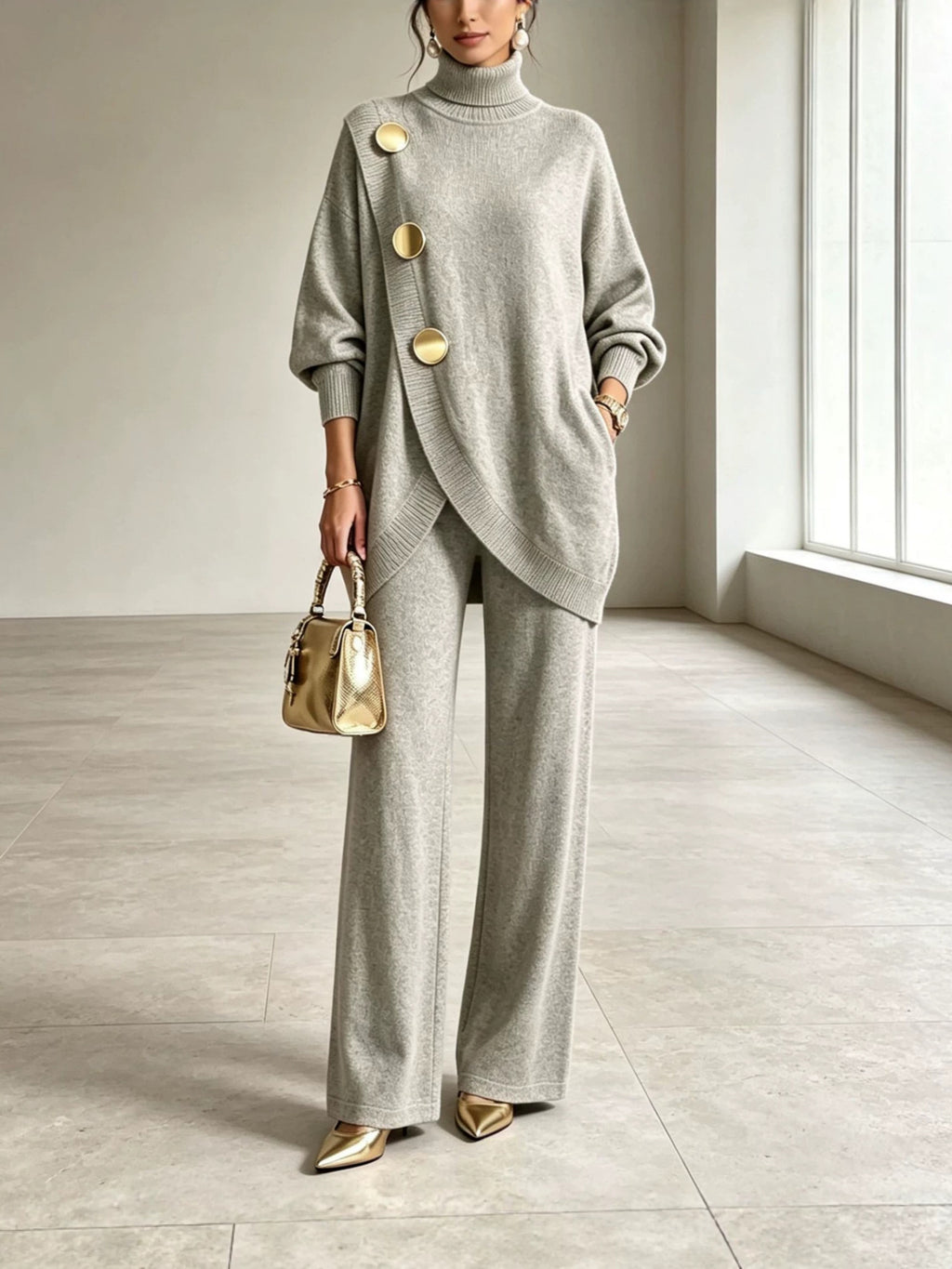Womens High Neck Knit Two Piece Set