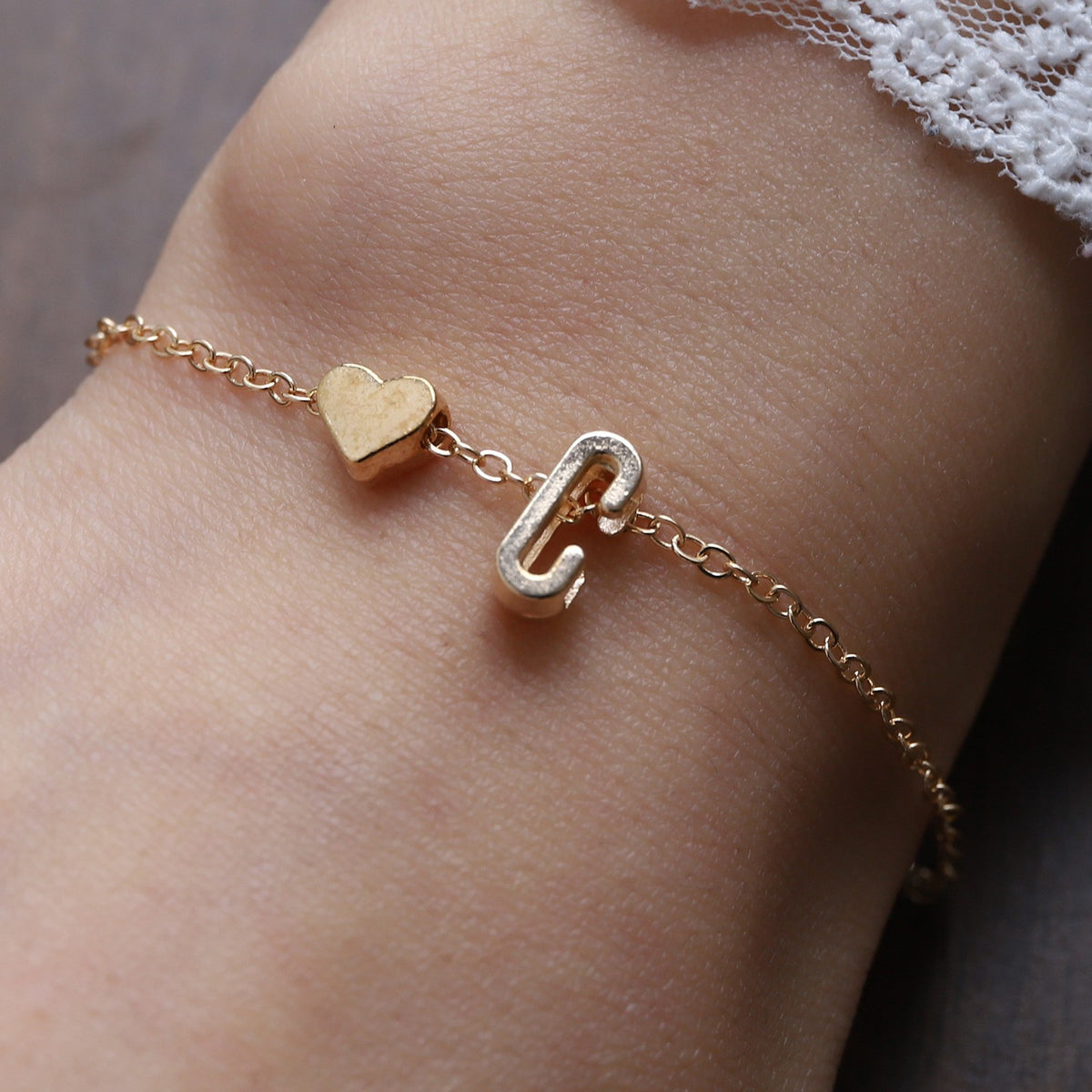 Heart Letter Necklace and Bracelet Set