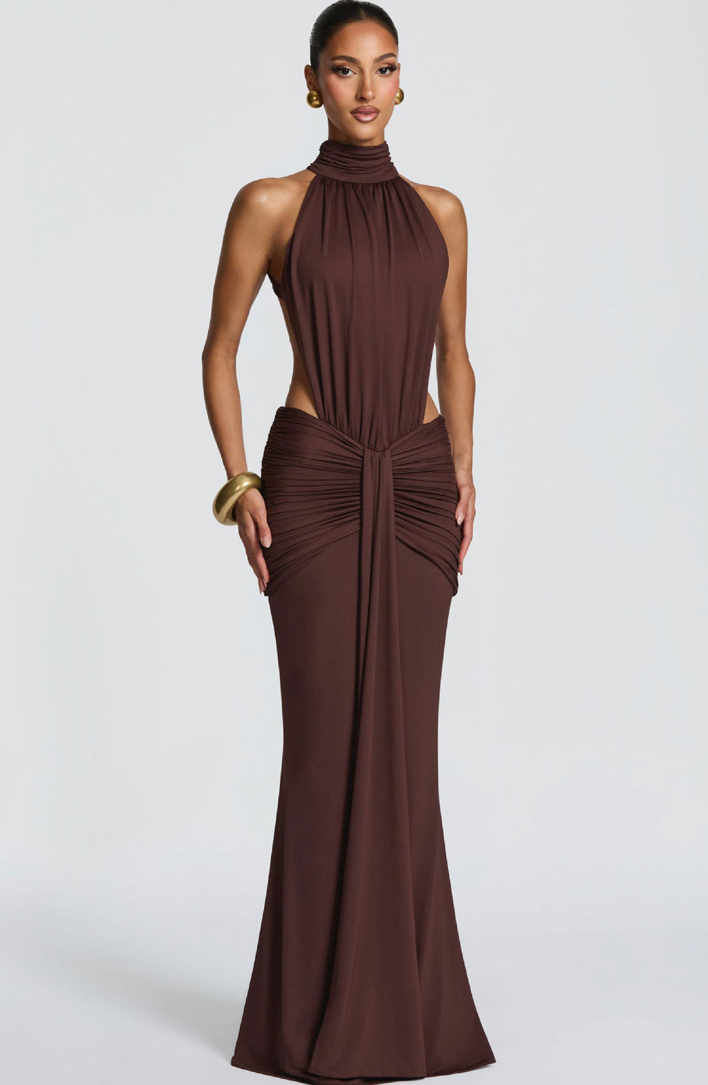 Halter Neck Pleated Long Dress