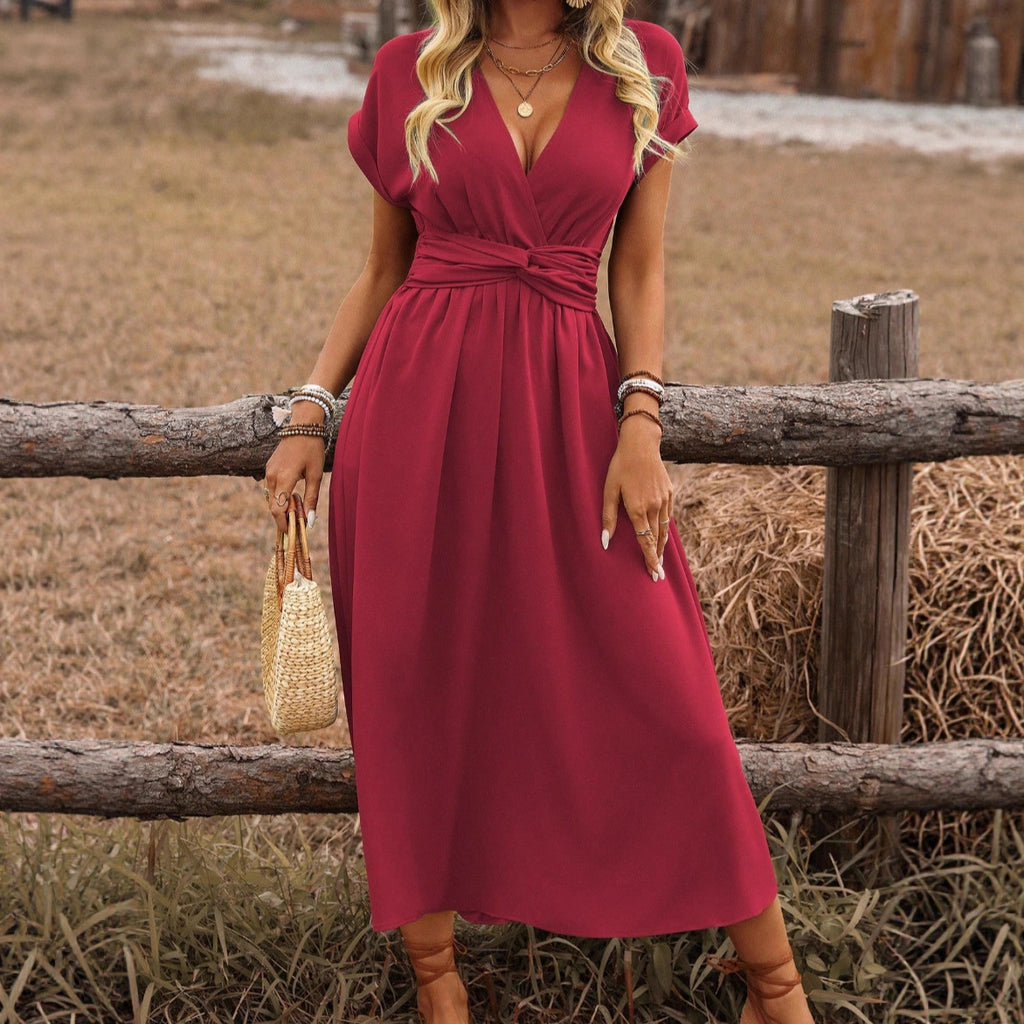 Womens V-Neck Batwing Sleeve Dress
