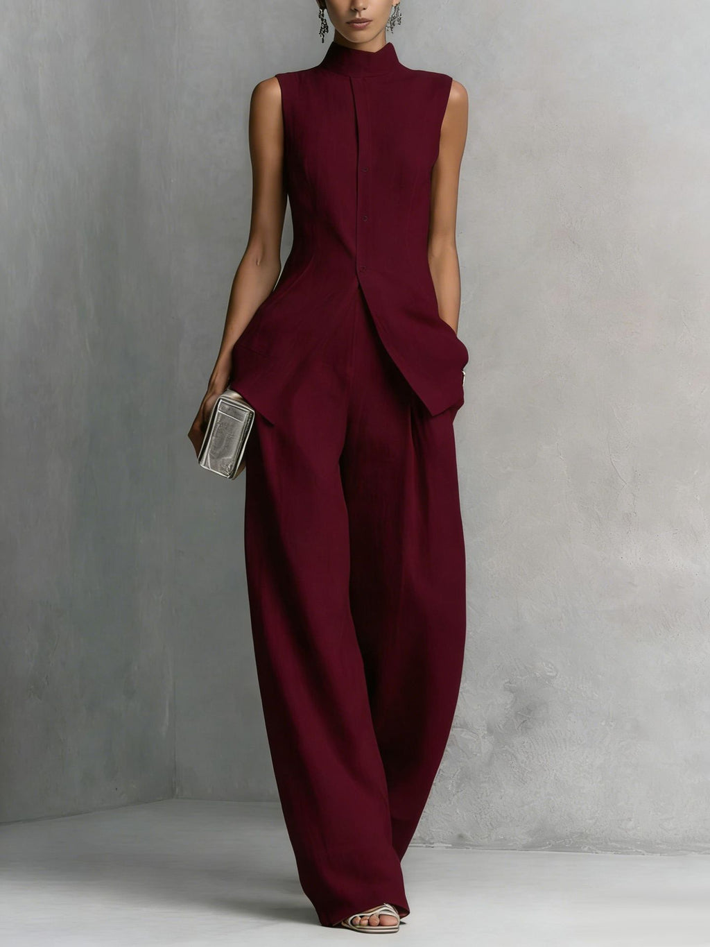 Drapey Sleeveless Top and Long Pants Set