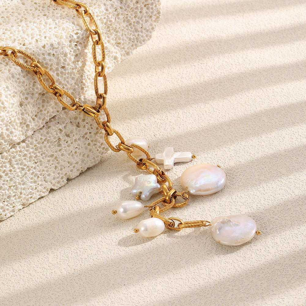 Vintage Geometric Pearl Tassel Necklace