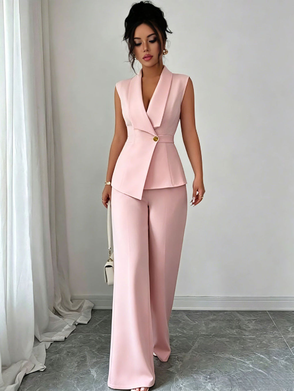 Women's Solid Vest and Straight Pants Set