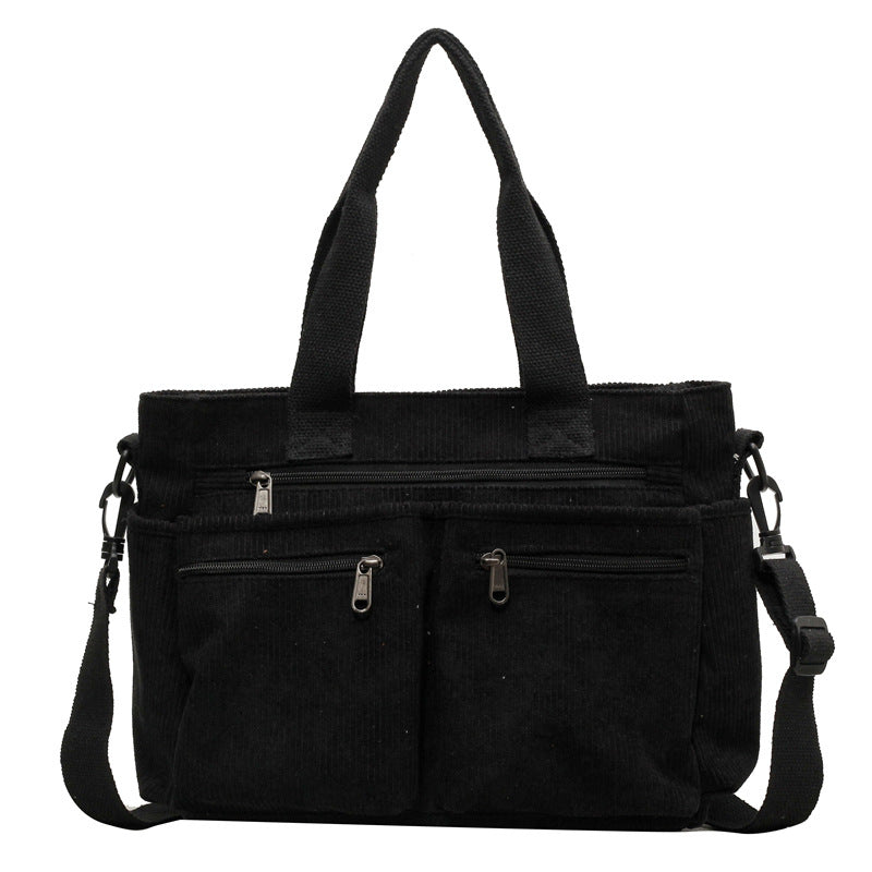 Large-capacity pile fabric shoulder bag for traveling