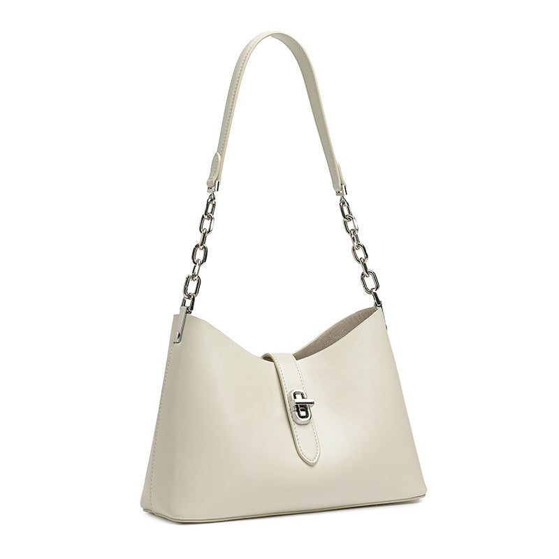 Genuine Leather Twist-Lock Crossbody Bag