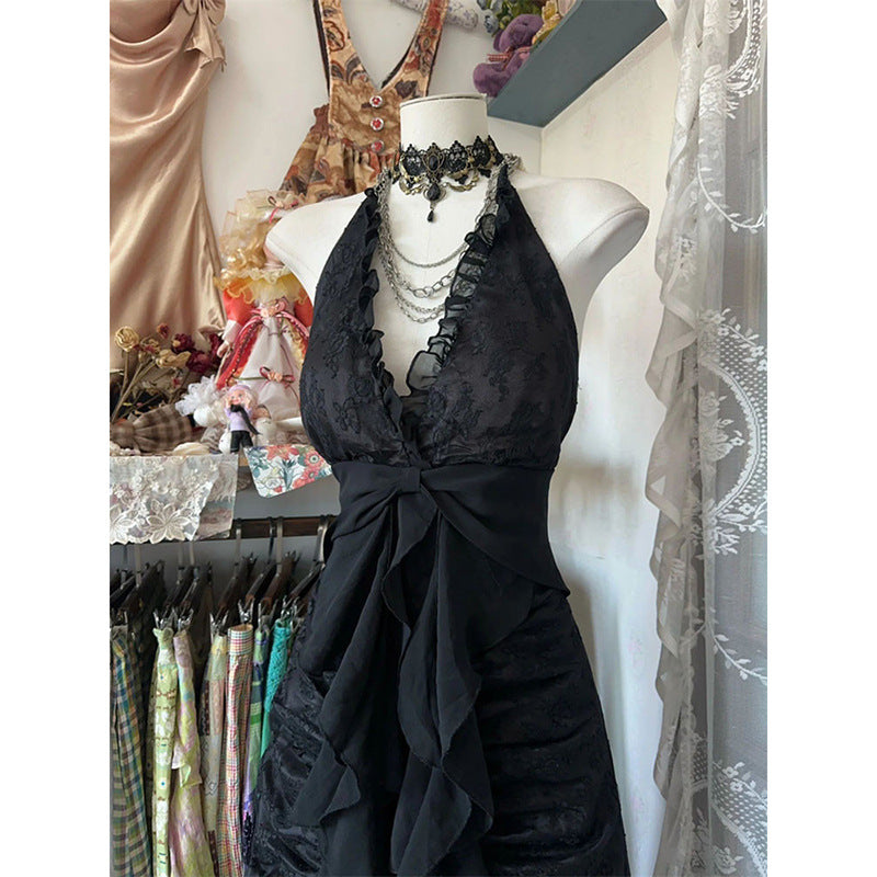 Elegant Black Halter Neck Long Dress