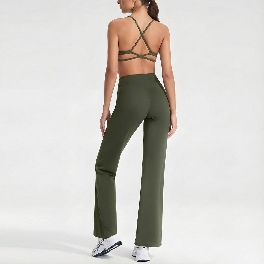 Women's sporty solid-color loose-fitting wide-leg yoga set