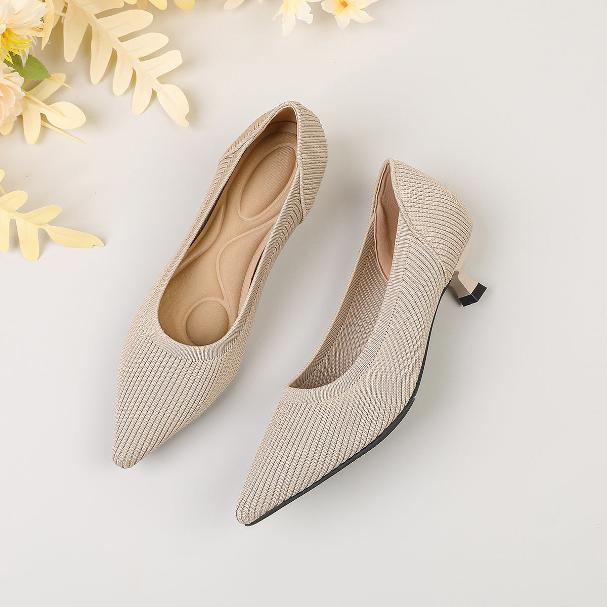 Womens Knitted Stiletto Pointed Toe Heels