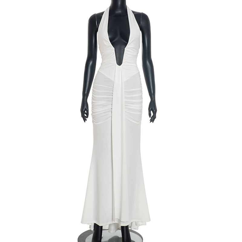 Elegant Halter Neck Pleated Dress