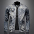 Men's Retro Solid Color Stand Collar Denim Jacket Casual Long Sleeve Outerwear