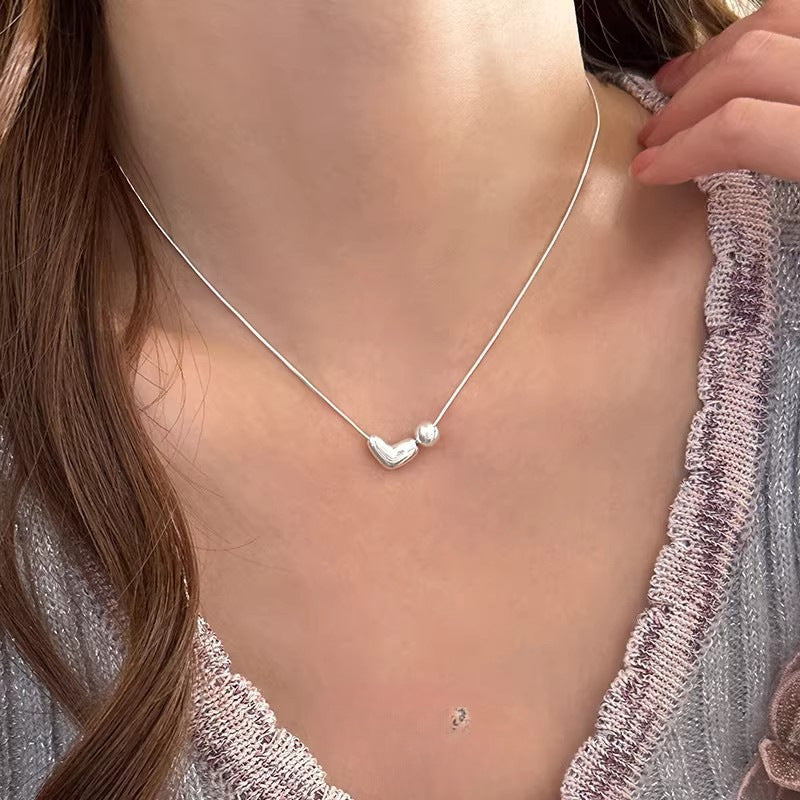 Heart Bead Silver Necklace for Women