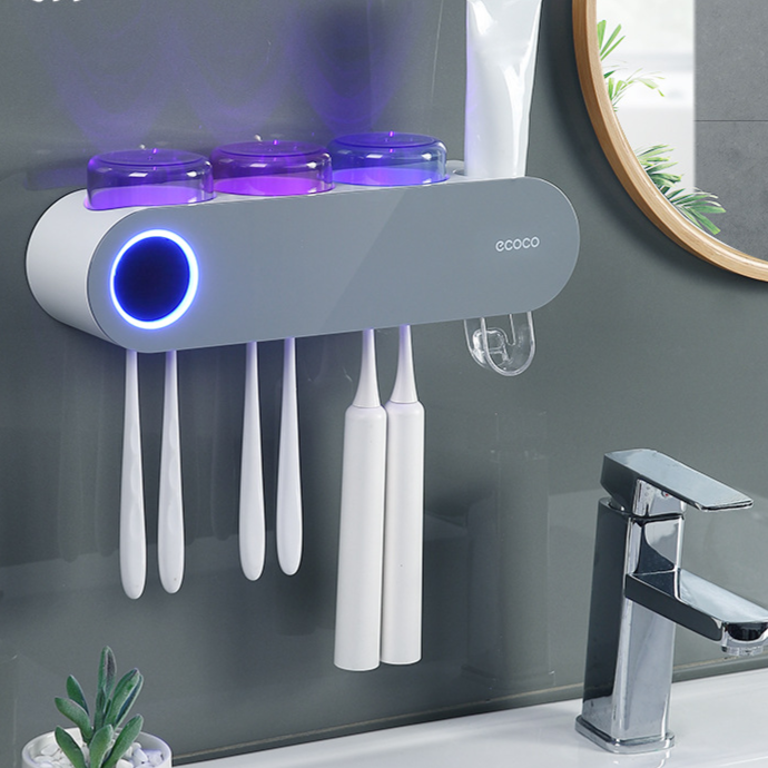 Smart UV Toothbrush Sterilizer Holder with Toothpaste Dispenser