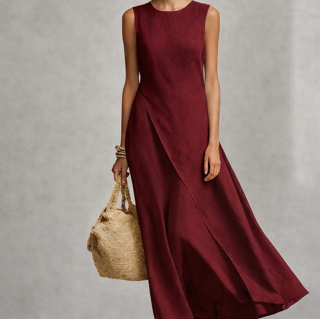 Sleeveless Asymmetrical Hem Cotton Linen Dress
