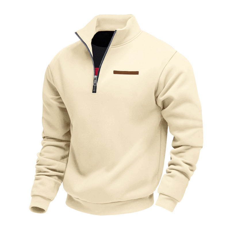 Men's Heavy Fleece Half-Zip Stand Collar Sweatshirt