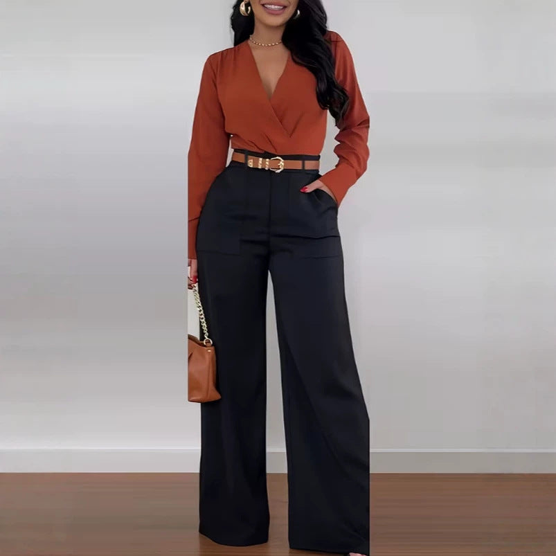 Women's Spring Mid-High Waist Wide Leg Straight Formal Pants