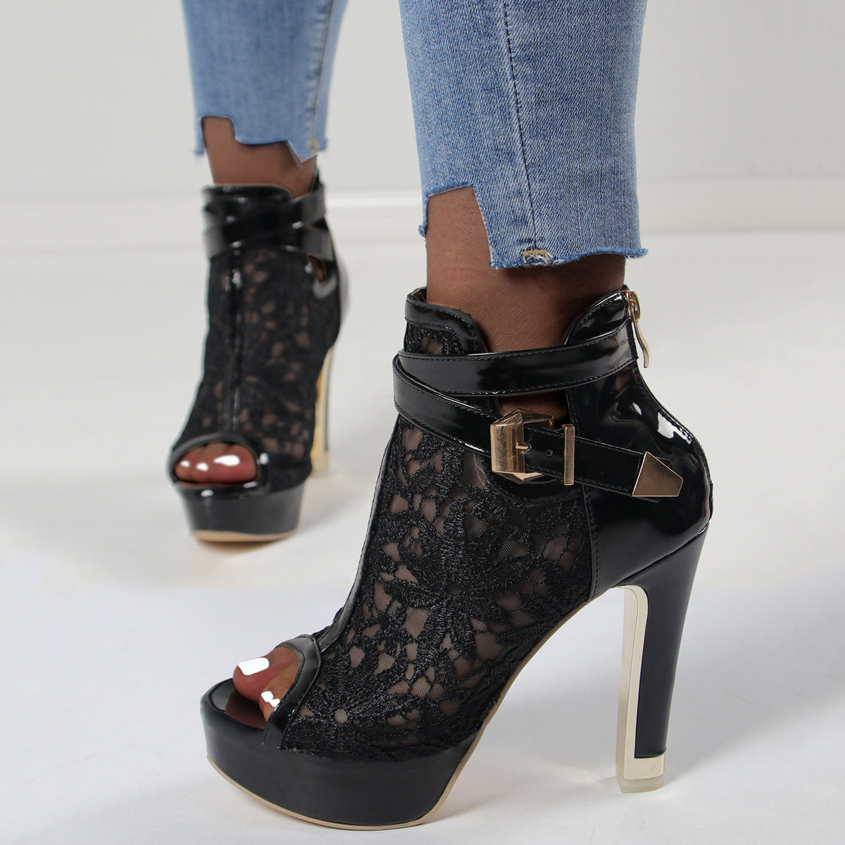 Lace high-heeled sandals