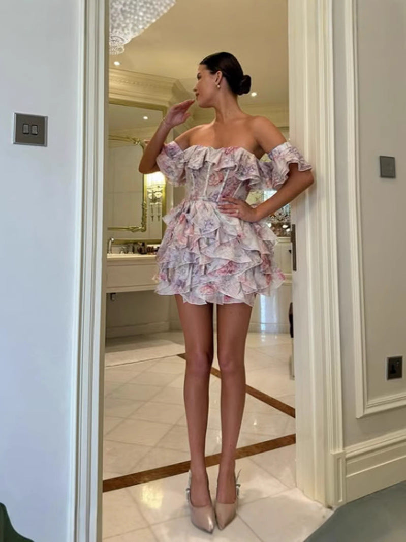 Floral Print Off-Shoulder Ruffle Dress