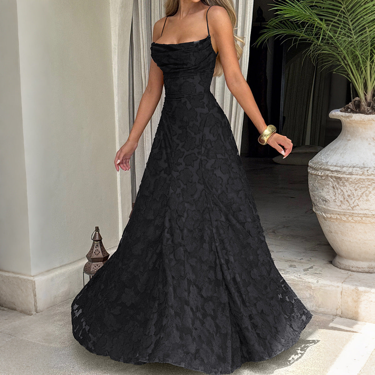 Elegant Suspender High Waist Long Dress